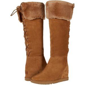 NIB UGG FEMME OVER‎ THE KNEE WOMEN'S LACE UP SUEDE SHEARLING CUFF BOOTS CHESTNUT